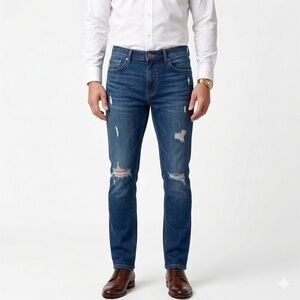 Barbell Apparel Men’s Athletic Fit Distressed Stretch Denim Jeans 32